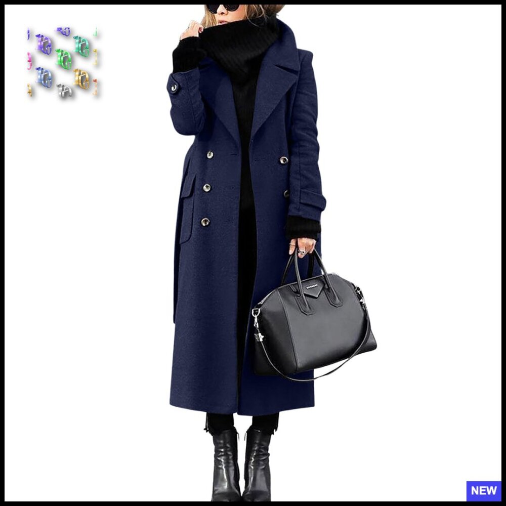 Double Breasted Wool Pea Coat Elegant Classic Business Casual Winter Overcoat